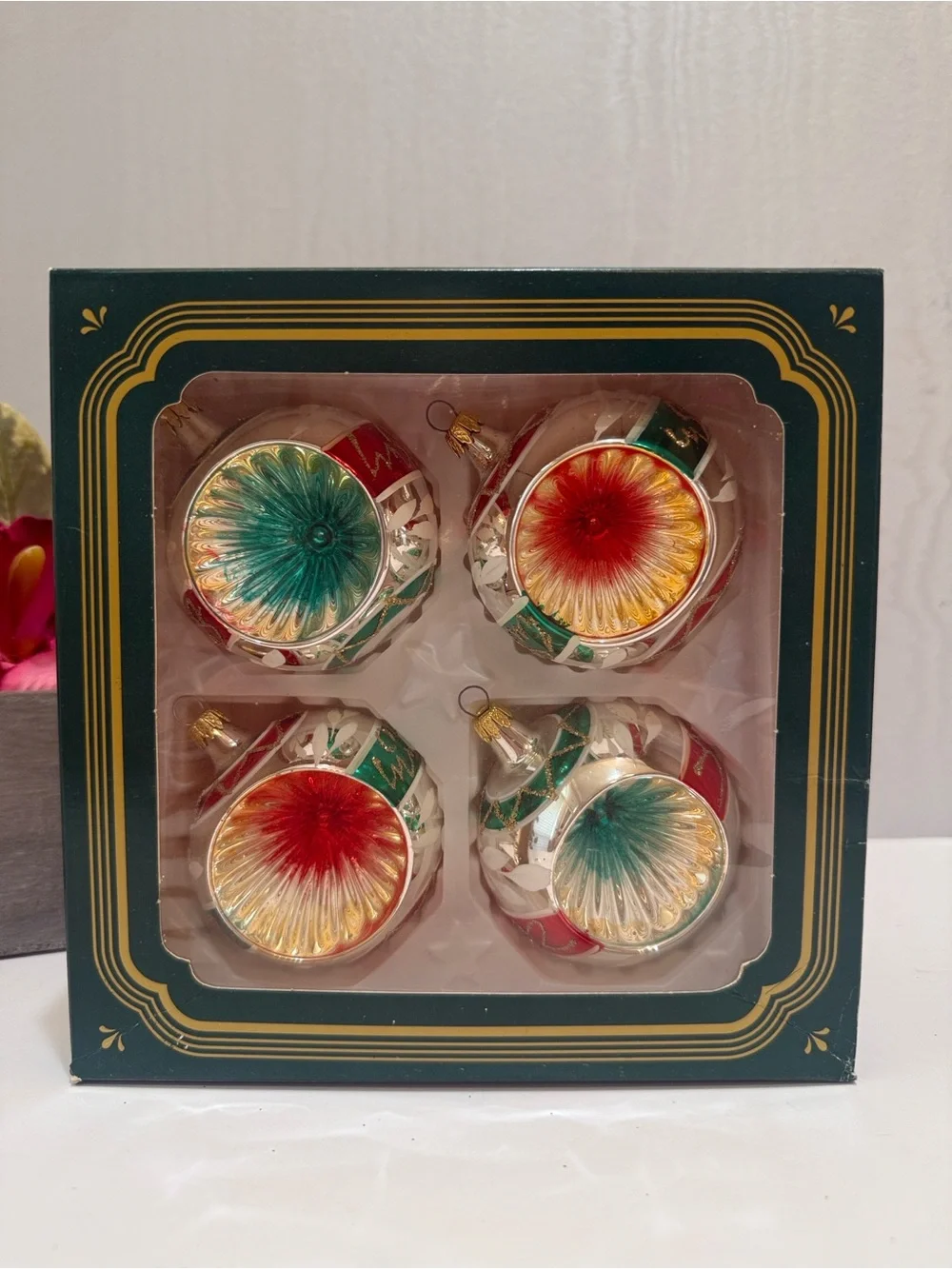 Vintage Kurt Adler Concave Blown Glass Christmas Ornaments in Box